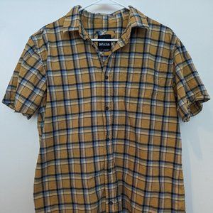 Prana 100% Organic Cotton Short-sleeve Yellow Plaid Button Down, Men's Medium